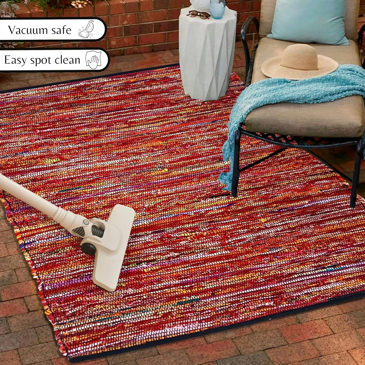 Ramanta Home 100% Cotton Chindi Hosiery Rug 24x36 Inch - Dark Multi, Farmhouse Reversible Soft Bohemeian Rugs Ideal for Entryways, Kitchen, Bedroom | Durable Lightweight Handmade Accent Doormat