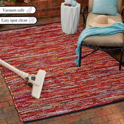 Ramanta Home 100% Cotton Chindi Hosiery Rug 24x36 Inch - Dark Multi, Farmhouse Reversible Soft Bohemeian Rugs Ideal for Entryways, Kitchen, Bedroom | Durable Lightweight Handmade Accent Doormat