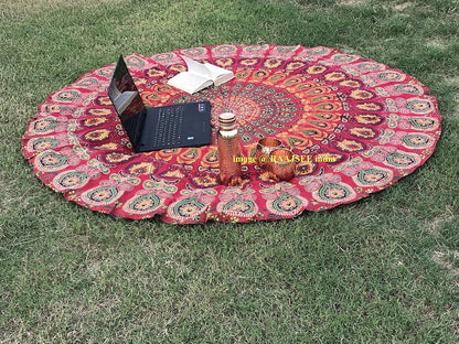 raajsee Purple Round Beach Tapestry Hippie/Boho Beach Blanket Mandala/Indian Cotton Throw - Round Tablecloth/Home Decor/Indie Rug Yoga Mat Meditation Picnic Rugs 127 CM / 50 INCHE Circle
