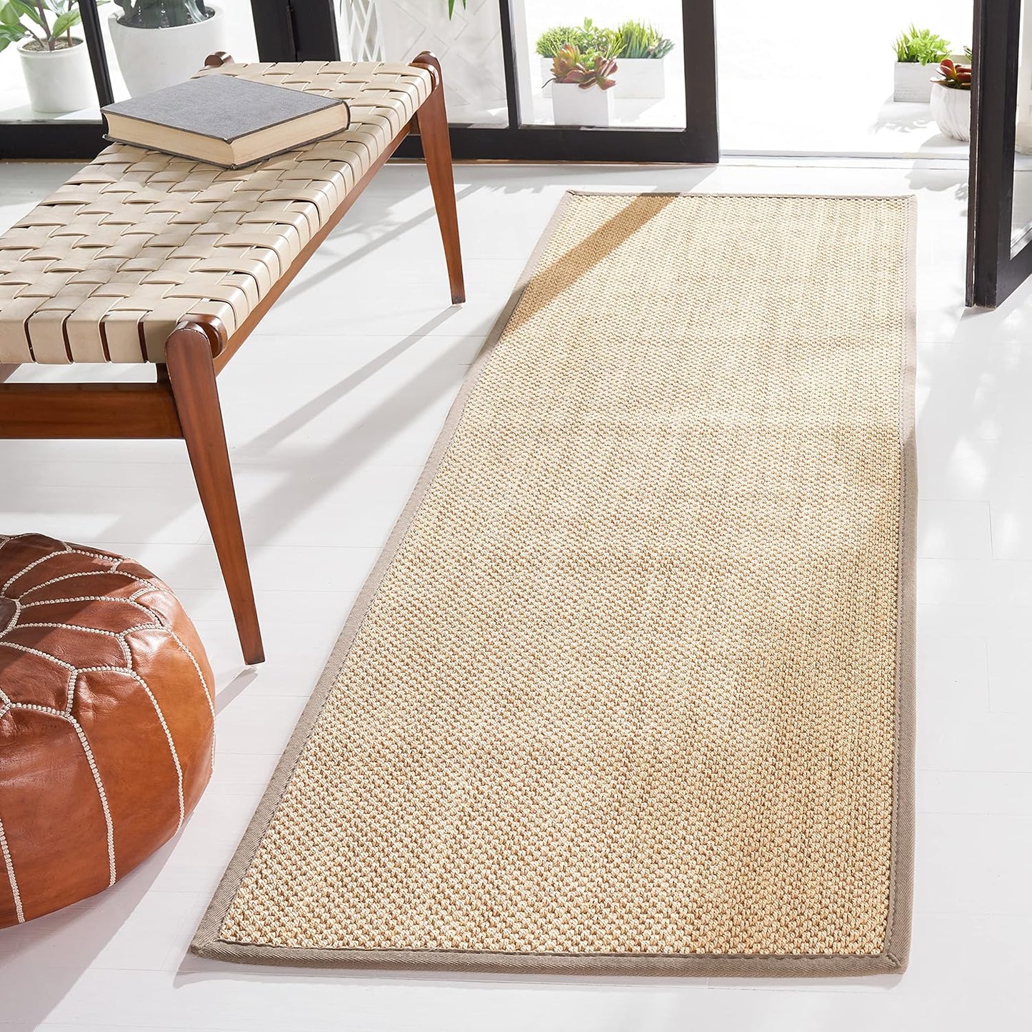 SAFAVIEH Area Rug 11x15 - Natural Fiber Collection - Large - Maize & Linen Color, Sisal, Woven Design with Border (NF141B) - Colors B