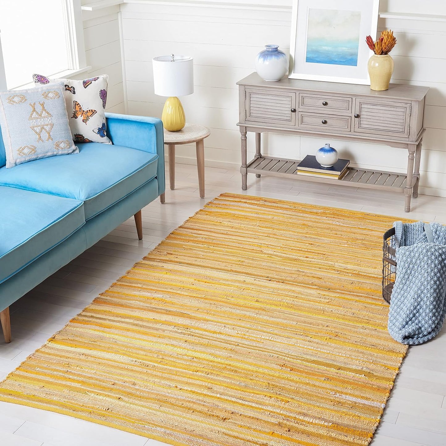 SAFAVIEH Area Rug 3x5 - Rag Rug Collection - Blue & Multi, Handmade Cotton, Boho Stripe Pattern, Ideal for Entryway, Living Room, Bedroom, Dining Space (RAR130B)