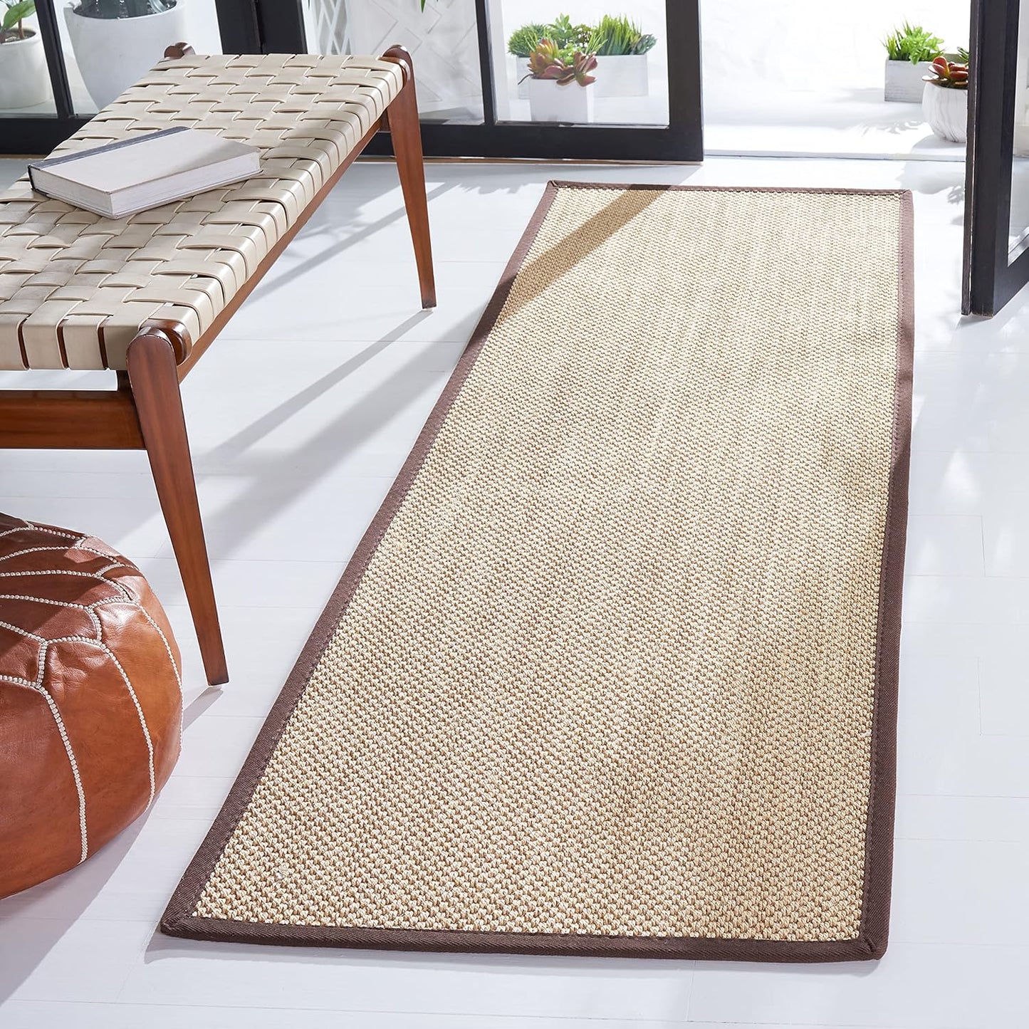 SAFAVIEH Area Rug 11x15 - Natural Fiber Collection - Large - Maize & Linen Color, Sisal, Woven Design with Border (NF141B) - Colors B