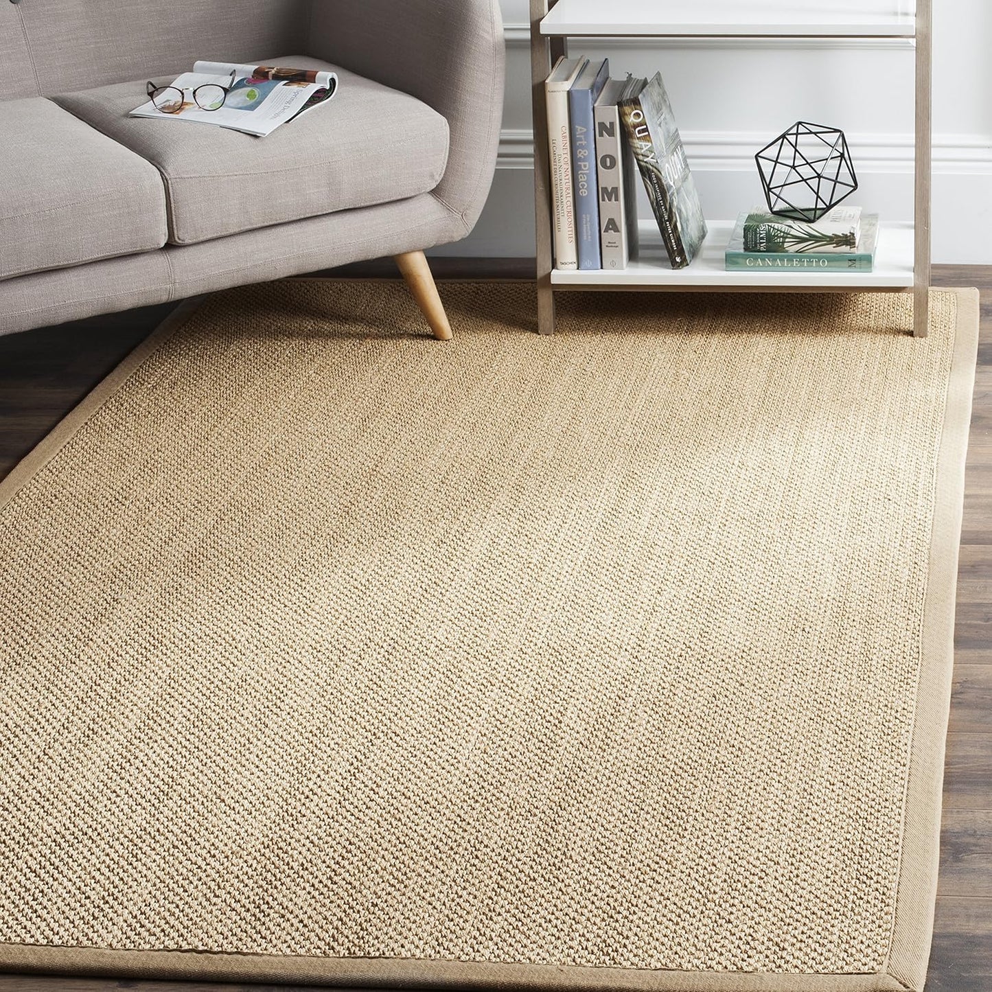 SAFAVIEH Area Rug 11x15 - Natural Fiber Collection - Large - Maize & Linen Color, Sisal, Woven Design with Border (NF141B) - Colors B