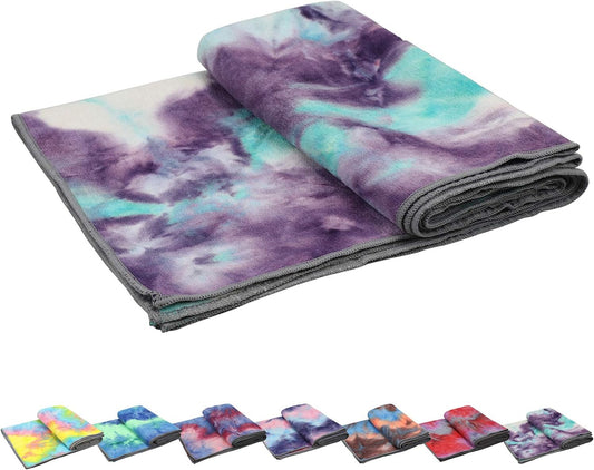Yoga Towels , Non Slip Hot Yoga Towel Skidless Waffle Texture, 100% Absorbent Odorless Microfiber Yoga Blanket, Standard Sized 24 inchx72 inch Mat Towel,for Hot Yoga, Bikram, Pilates (Green & Pink)