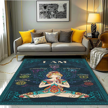 Chakra Area Rug, Meditation & Yoga Carpet for Living Room, Bedroom Mandalas Boho Style Non-Slip Machine Washable Rugs for Women Adults Yoga Lovers Bohemian Floor Mat Office Decor (YOGA-DS01)