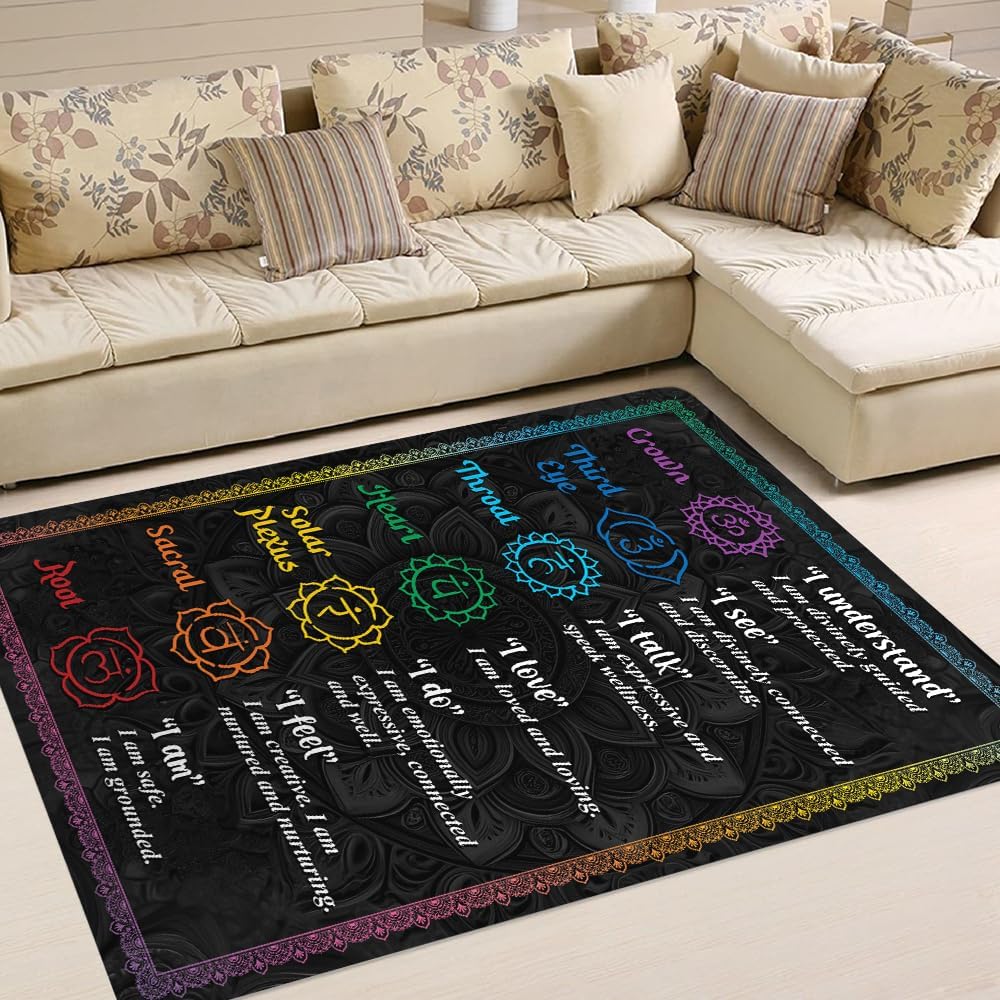 Chakra Area Rug, Meditation & Yoga Carpet for Living Room, Bedroom Mandalas Boho Style Non-Slip Machine Washable Rugs for Women Adults Yoga Lovers Bohemian Floor Mat Office Decor (YOGA-DS01)