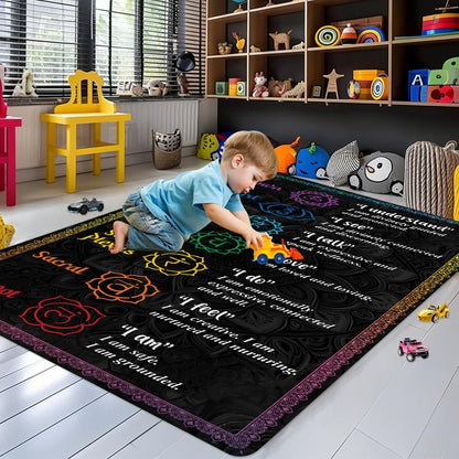 Chakra Area Rug, Meditation & Yoga Carpet for Living Room, Bedroom Mandalas Boho Style Non-Slip Machine Washable Rugs for Women Adults Yoga Lovers Bohemian Floor Mat Office Decor (YOGA-DS01)