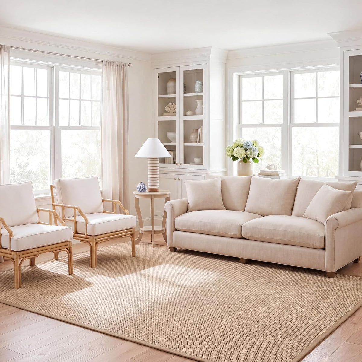 Area Rug 11x15 - Natural Fiber Collection - Large - Maize & Linen Color, Sisal, Woven Design with Border (NF141B) - Colors B