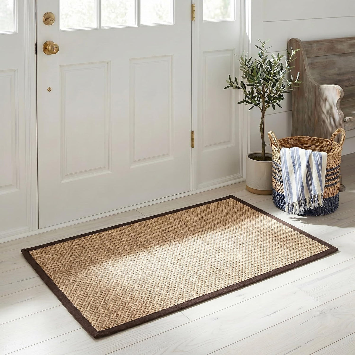 Area Rug 11x15 - Natural Fiber Collection - Large - Maize & Linen Color, Sisal, Woven Design with Border (NF141B) - Colors B