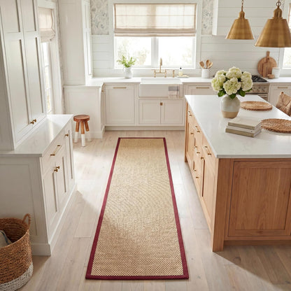 Area Rug 11x15 - Natural Fiber Collection - Large - Maize & Linen Color, Sisal, Woven Design with Border (NF141B) - Colors B