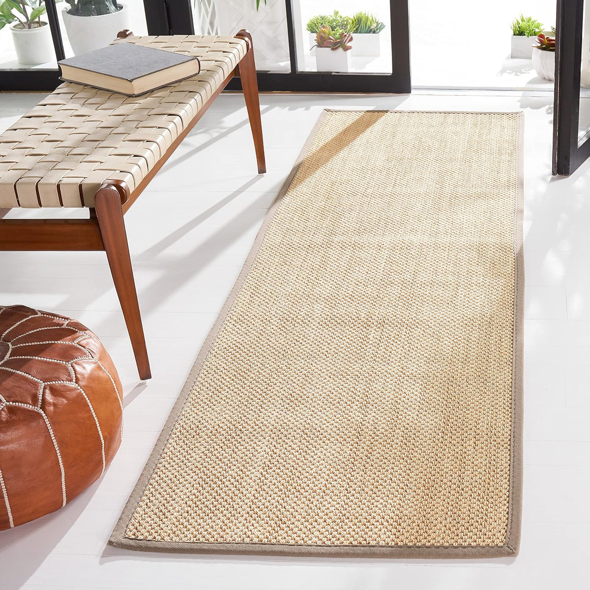 Area Rug 11x15 - Natural Fiber Collection - Large - Maize & Linen Color, Sisal, Woven Design with Border (NF141B) - Colors B