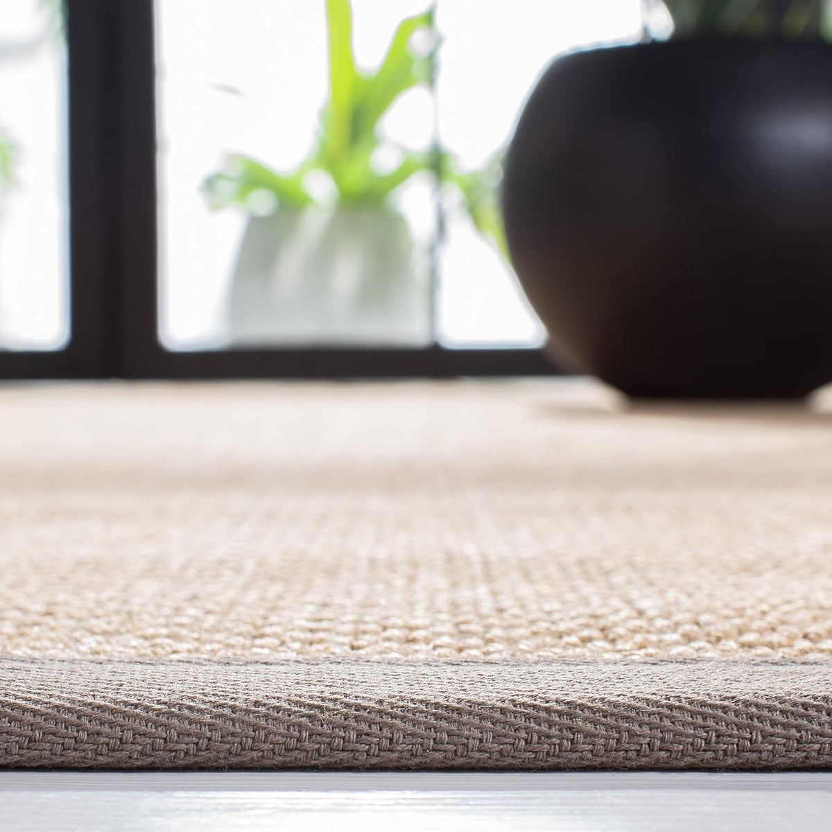 Area Rug 11x15 - Natural Fiber Collection - Large - Maize & Linen Color, Sisal, Woven Design with Border (NF141B) - Colors B