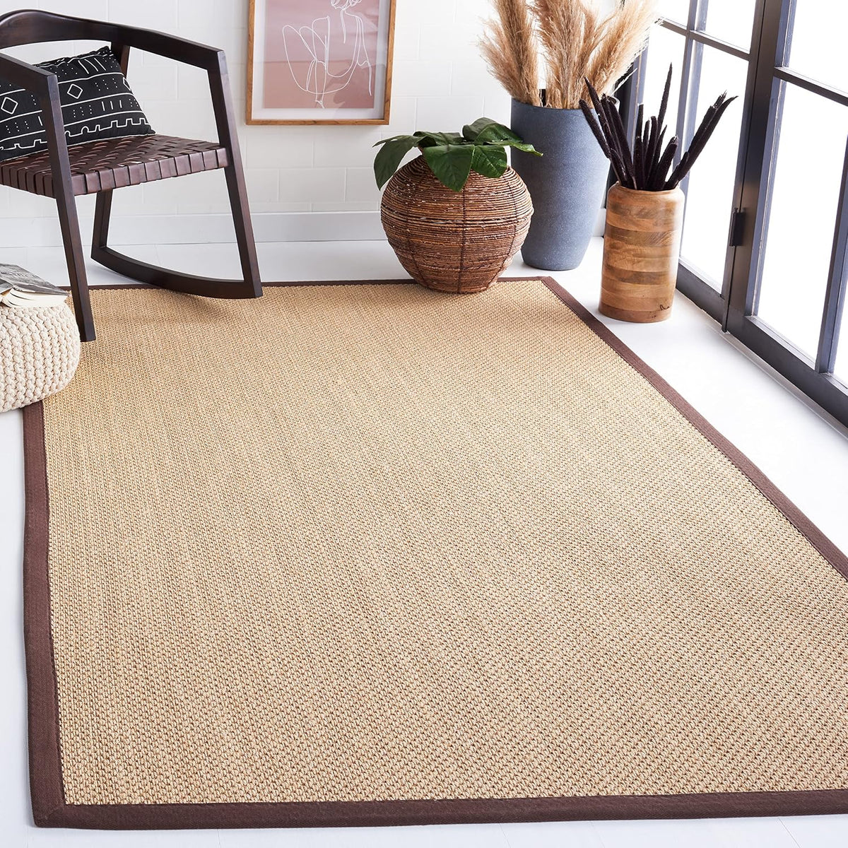 Area Rug 11x15 - Natural Fiber Collection - Large - Maize & Linen Color, Sisal, Woven Design with Border (NF141B) - Colors B