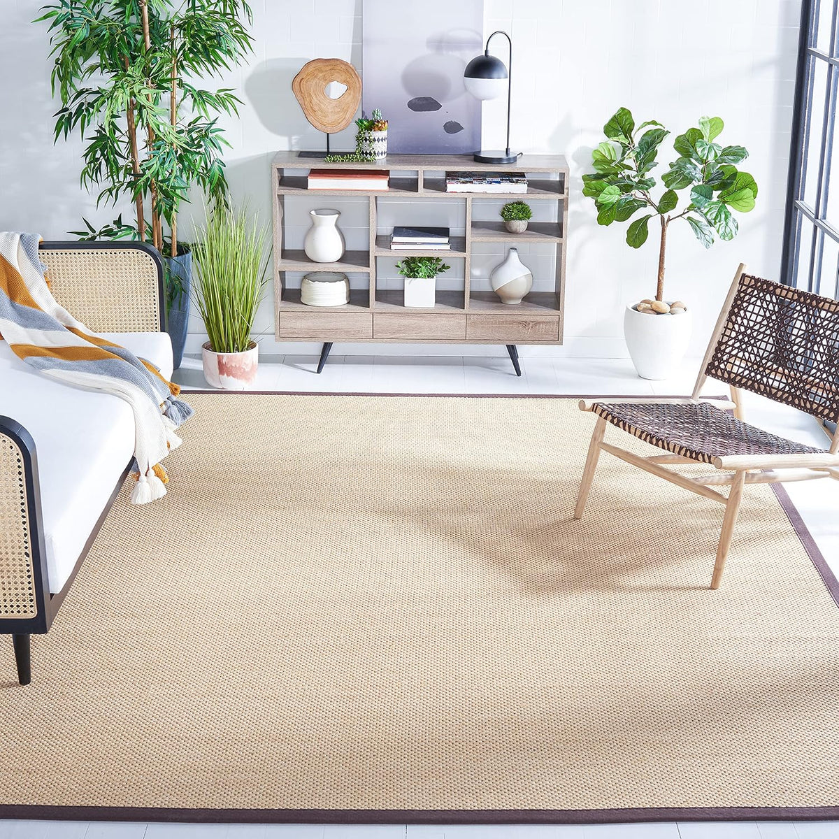 Area Rug 11x15 - Natural Fiber Collection - Large - Maize & Linen Color, Sisal, Woven Design with Border (NF141B) - Colors B