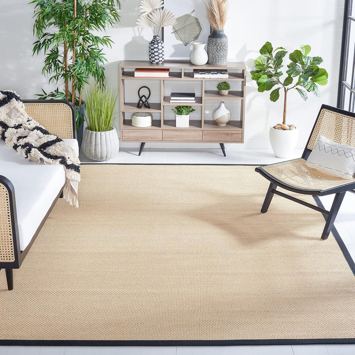 Area Rug 11x15 - Natural Fiber Collection - Large - Maize & Linen Color, Sisal, Woven Design with Border (NF141B) - Colors B