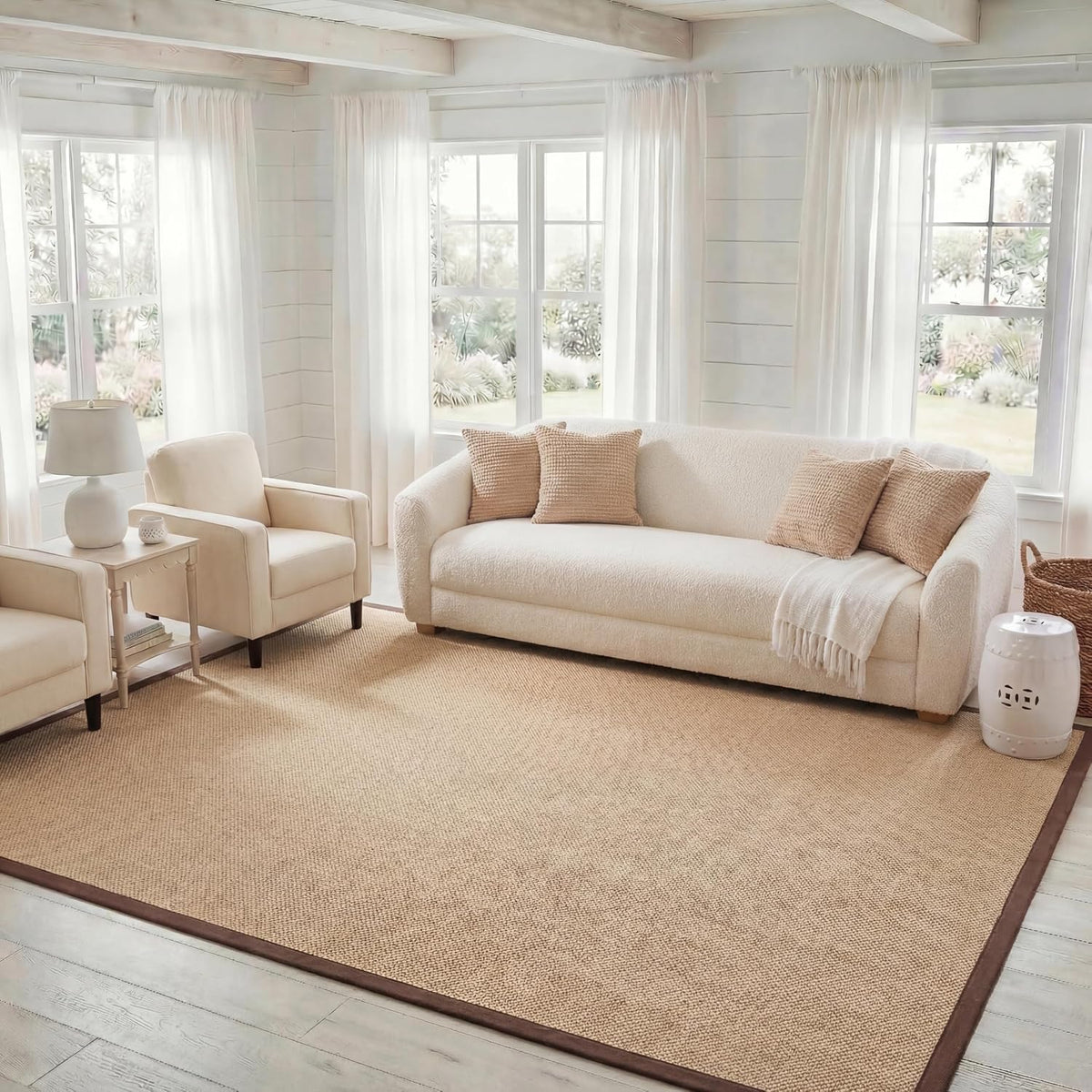 Area Rug 11x15 - Natural Fiber Collection - Large - Maize & Linen Color, Sisal, Woven Design with Border (NF141B) - Colors B