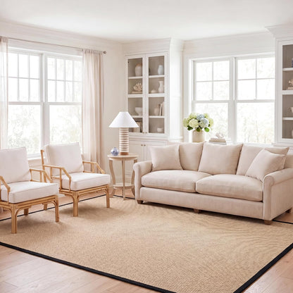 Area Rug 11x15 - Natural Fiber Collection - Large - Maize & Linen Color, Sisal, Woven Design with Border (NF141B) - Colors B