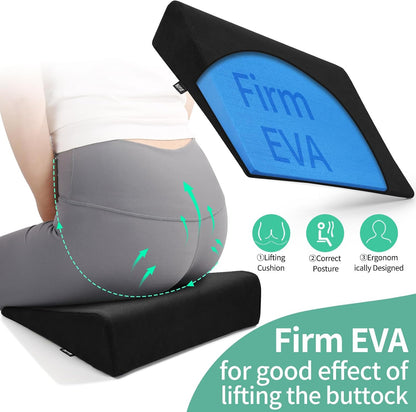 Hip Lift Wedge Pad for Butt Training & Posture Correction, Firm EVA Yoga Block Alternative, Non-Slip Floor/Chair Exercise Mat, 15.7"x12.5"x3", Black