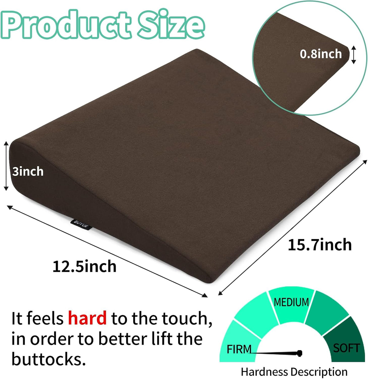 Hip Lift Wedge Pad for Butt Training & Posture Correction, Firm EVA Yoga Block Alternative, Non-Slip Floor/Chair Exercise Mat, 15.7"x12.5"x3", Black