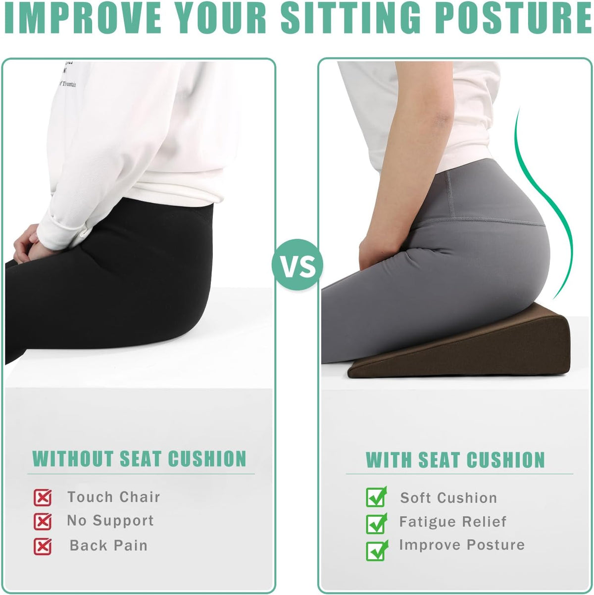 Hip Lift Wedge Pad for Butt Training & Posture Correction, Firm EVA Yoga Block Alternative, Non-Slip Floor/Chair Exercise Mat, 15.7"x12.5"x3", Black