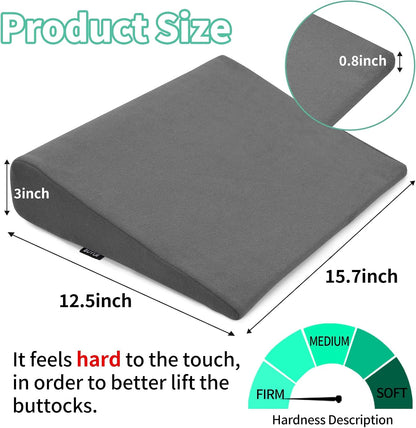 Hip Lift Wedge Pad for Butt Training & Posture Correction, Firm EVA Yoga Block Alternative, Non-Slip Floor/Chair Exercise Mat, 15.7"x12.5"x3", Black
