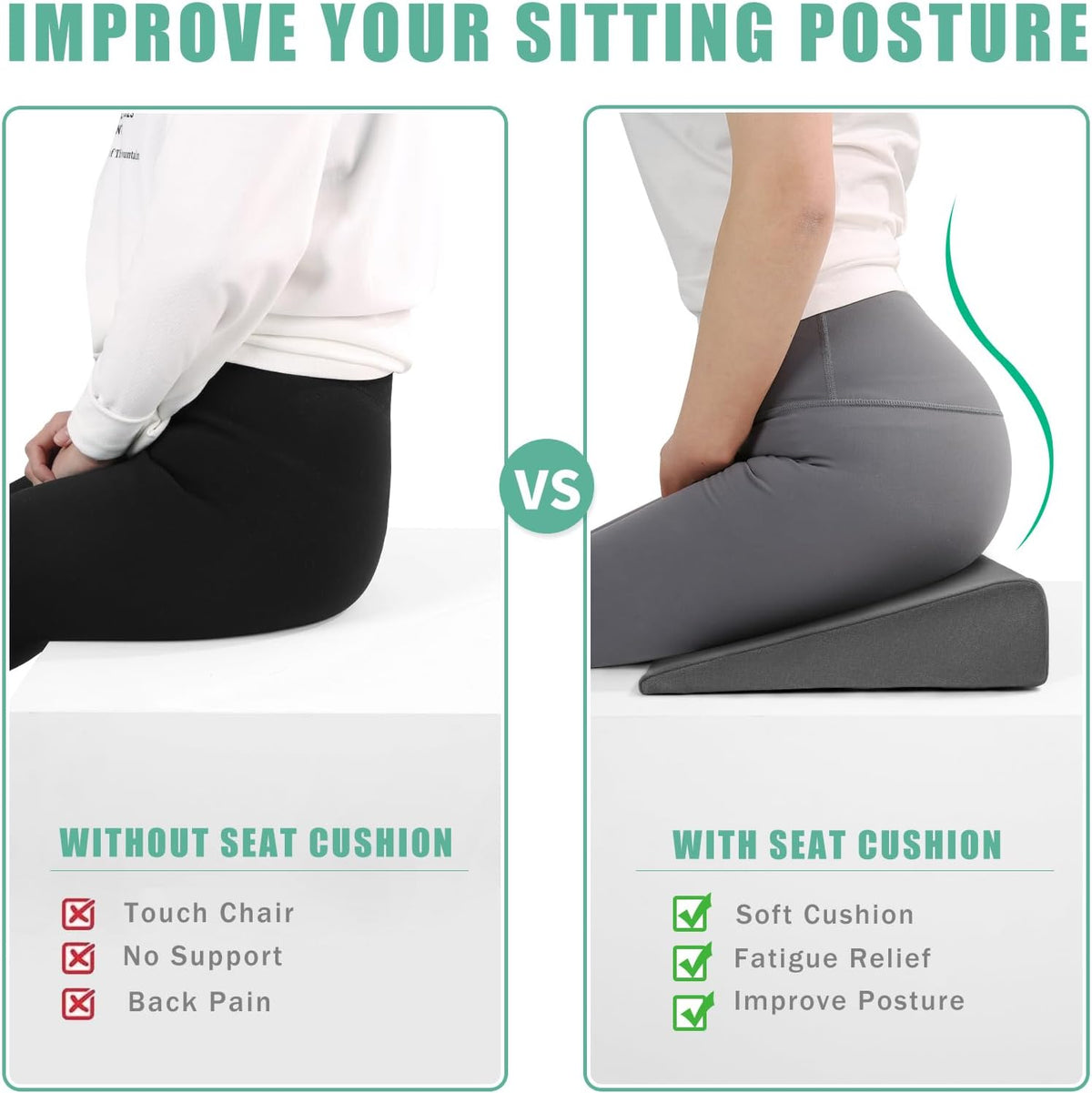 Hip Lift Wedge Pad for Butt Training & Posture Correction, Firm EVA Yoga Block Alternative, Non-Slip Floor/Chair Exercise Mat, 15.7"x12.5"x3", Black