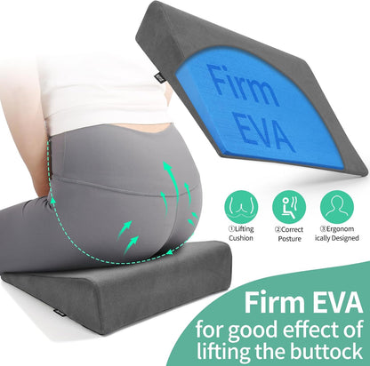 Hip Lift Wedge Pad for Butt Training & Posture Correction, Firm EVA Yoga Block Alternative, Non-Slip Floor/Chair Exercise Mat, 15.7"x12.5"x3", Black