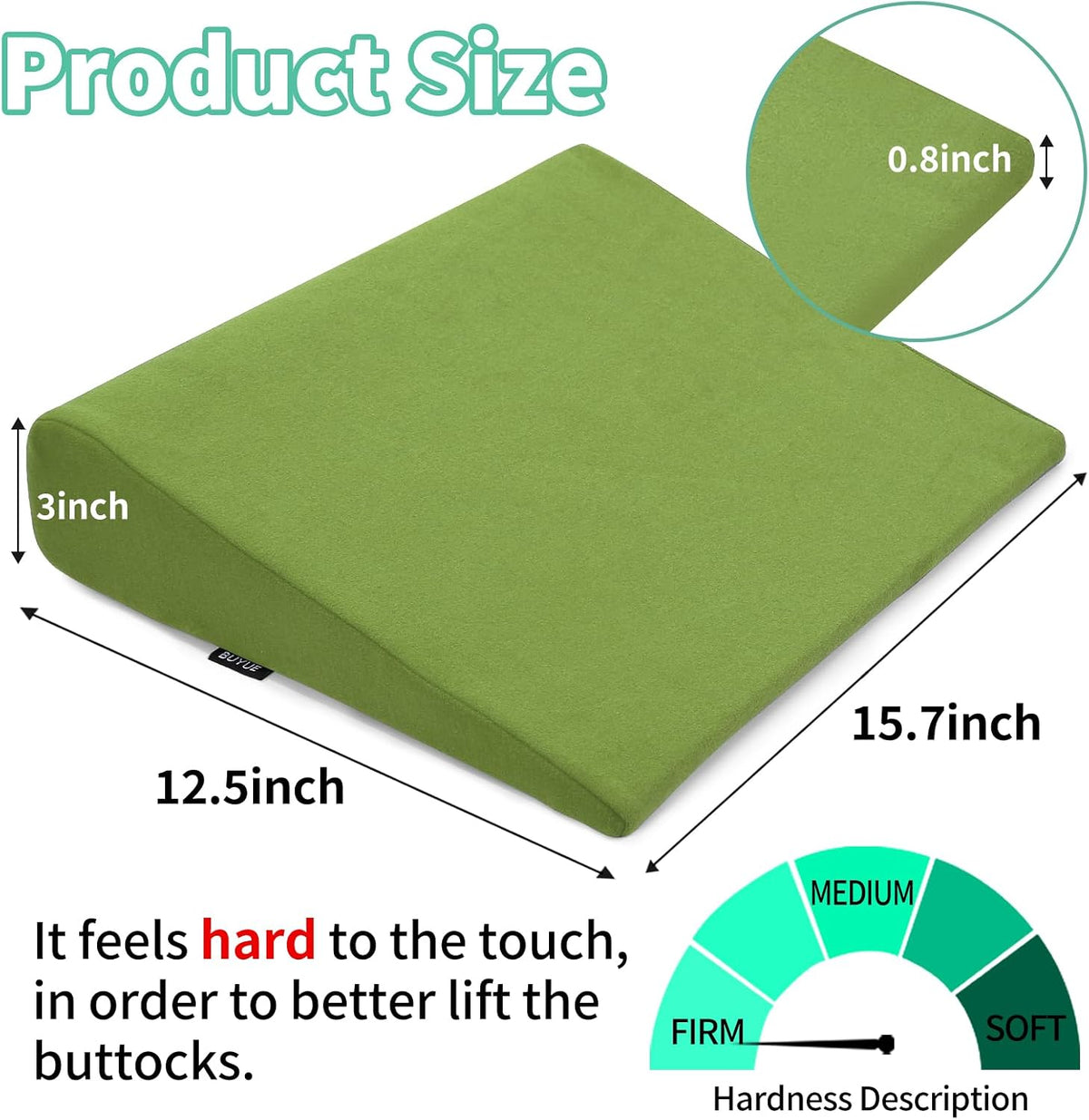 Hip Lift Wedge Pad for Butt Training & Posture Correction, Firm EVA Yoga Block Alternative, Non-Slip Floor/Chair Exercise Mat, 15.7"x12.5"x3", Black