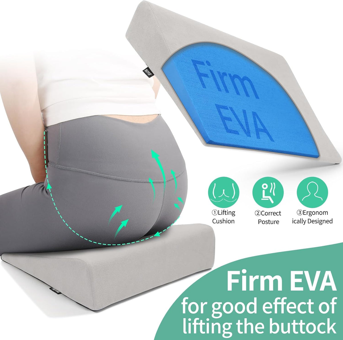Hip Lift Wedge Pad for Butt Training & Posture Correction, Firm EVA Yoga Block Alternative, Non-Slip Floor/Chair Exercise Mat, 15.7"x12.5"x3", Black