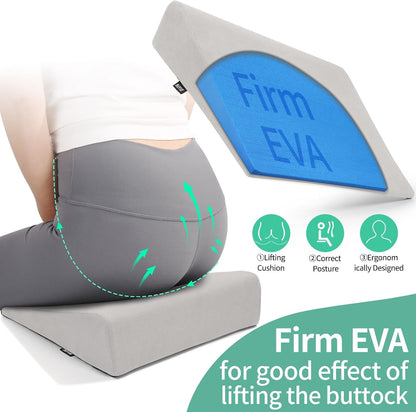 Hip Lift Wedge Pad for Butt Training & Posture Correction, Firm EVA Yoga Block Alternative, Non-Slip Floor/Chair Exercise Mat, 15.7"x12.5"x3", Black