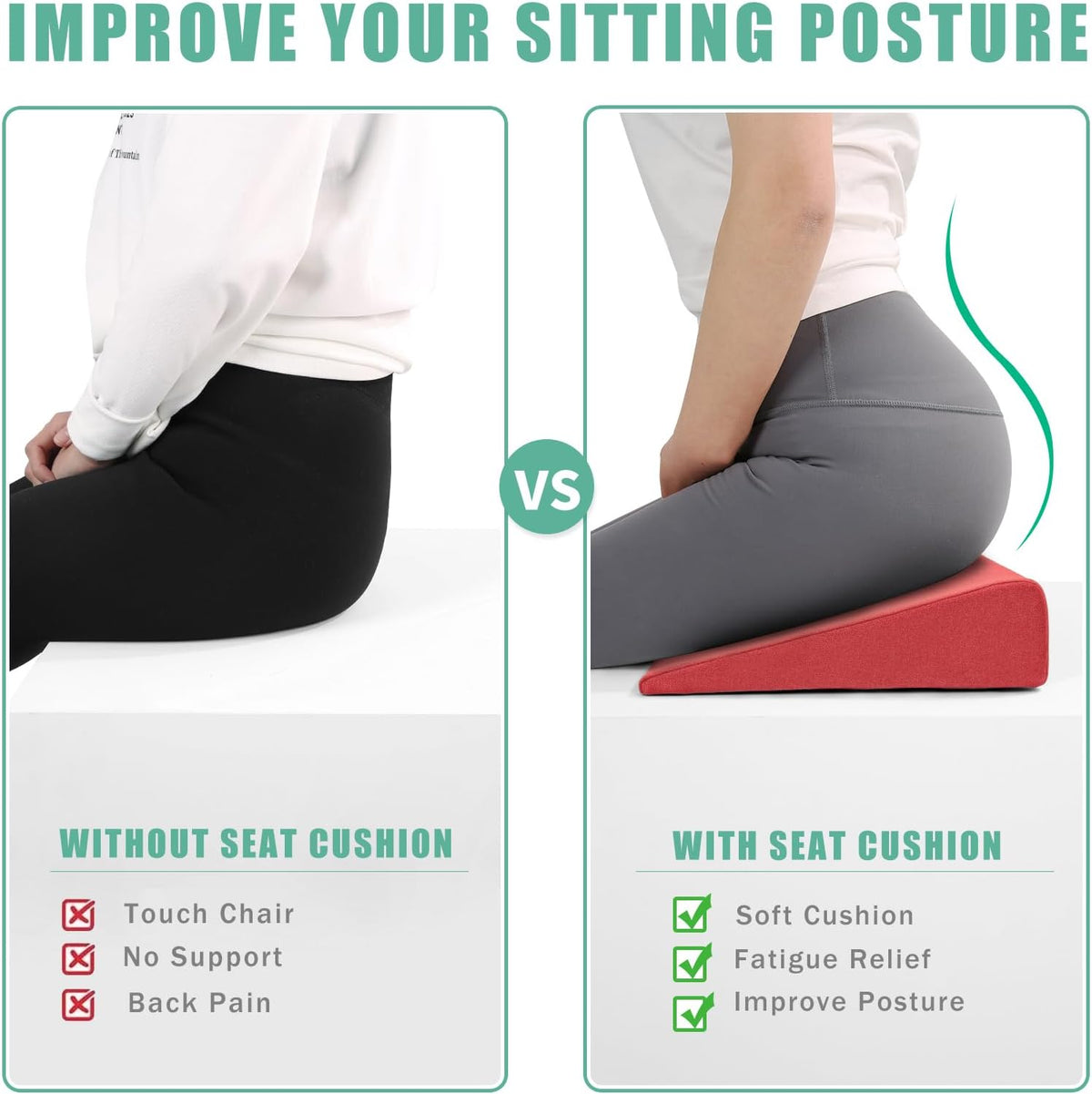 Hip Lift Wedge Pad for Butt Training & Posture Correction, Firm EVA Yoga Block Alternative, Non-Slip Floor/Chair Exercise Mat, 15.7"x12.5"x3", Black