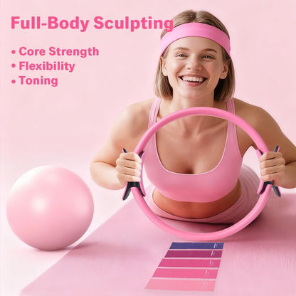 Pilates Equipment Set for Home Workouts –15in1 Home Pilates Kit with Ring and Ball Set, Resistance Bands, Pilates Yoga,Core Sliders & Ankle Weights, Pilates Essentials Kit