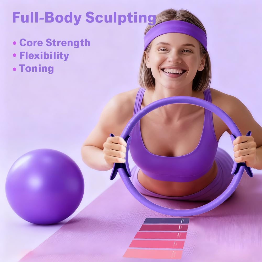 Pilates Equipment Set for Home Workouts –15in1 Home Pilates Kit with Ring and Ball Set, Resistance Bands, Pilates Yoga,Core Sliders & Ankle Weights, Pilates Essentials Kit