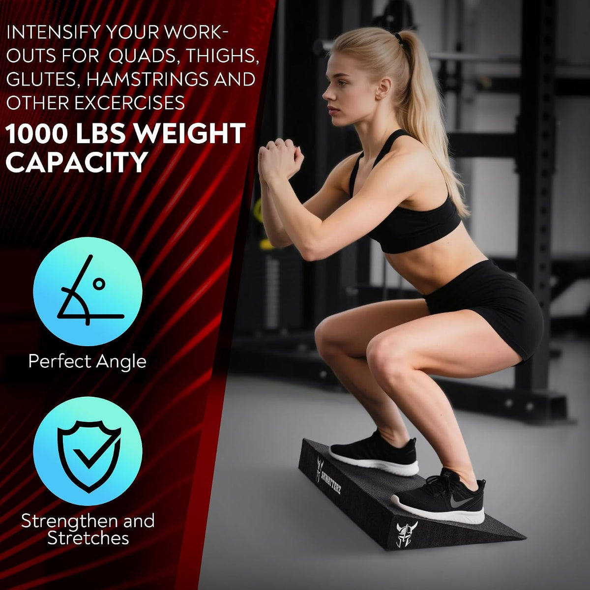 Slant Board Squat Wedge Boards For Exercise - ATG Workout Wedge With Anti Slip Sandgrip Layer Already Mounted - Calf Raise Block & Bulgarian Split Stand Squats wedges Incline - Heel Elevated Blocks