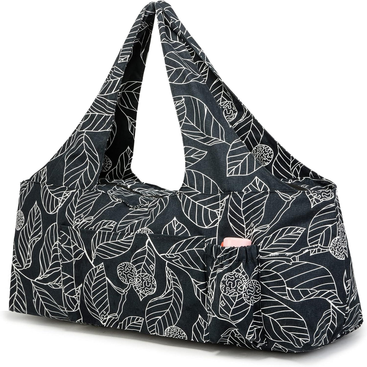 Extra Large Yoga Mat Bag with Zippered Top & 5 Pockets - Premium Canvas Tote with Yoga Mat Carrying Strap for Pilates, Gym, Fitness Block & Gear