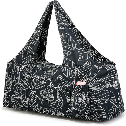 Extra Large Yoga Mat Bag with Zippered Top & 5 Pockets - Premium Canvas Tote with Yoga Mat Carrying Strap for Pilates, Gym, Fitness Block & Gear