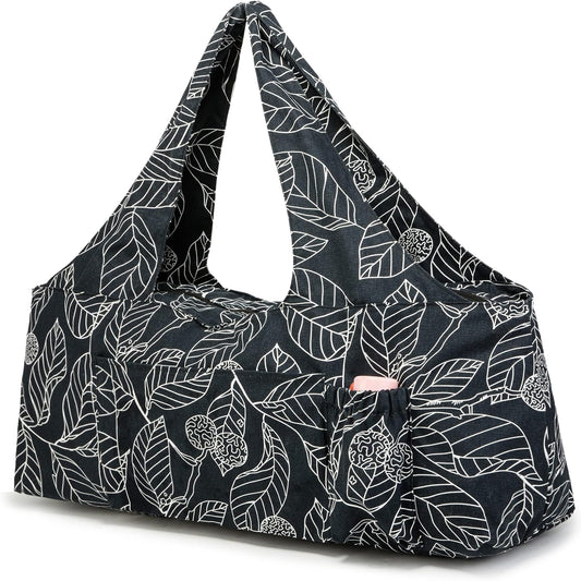 Extra Large Yoga Mat Bag with Zippered Top & 5 Pockets - Premium Canvas Tote with Yoga Mat Carrying Strap for Pilates, Gym, Fitness Block & Gear