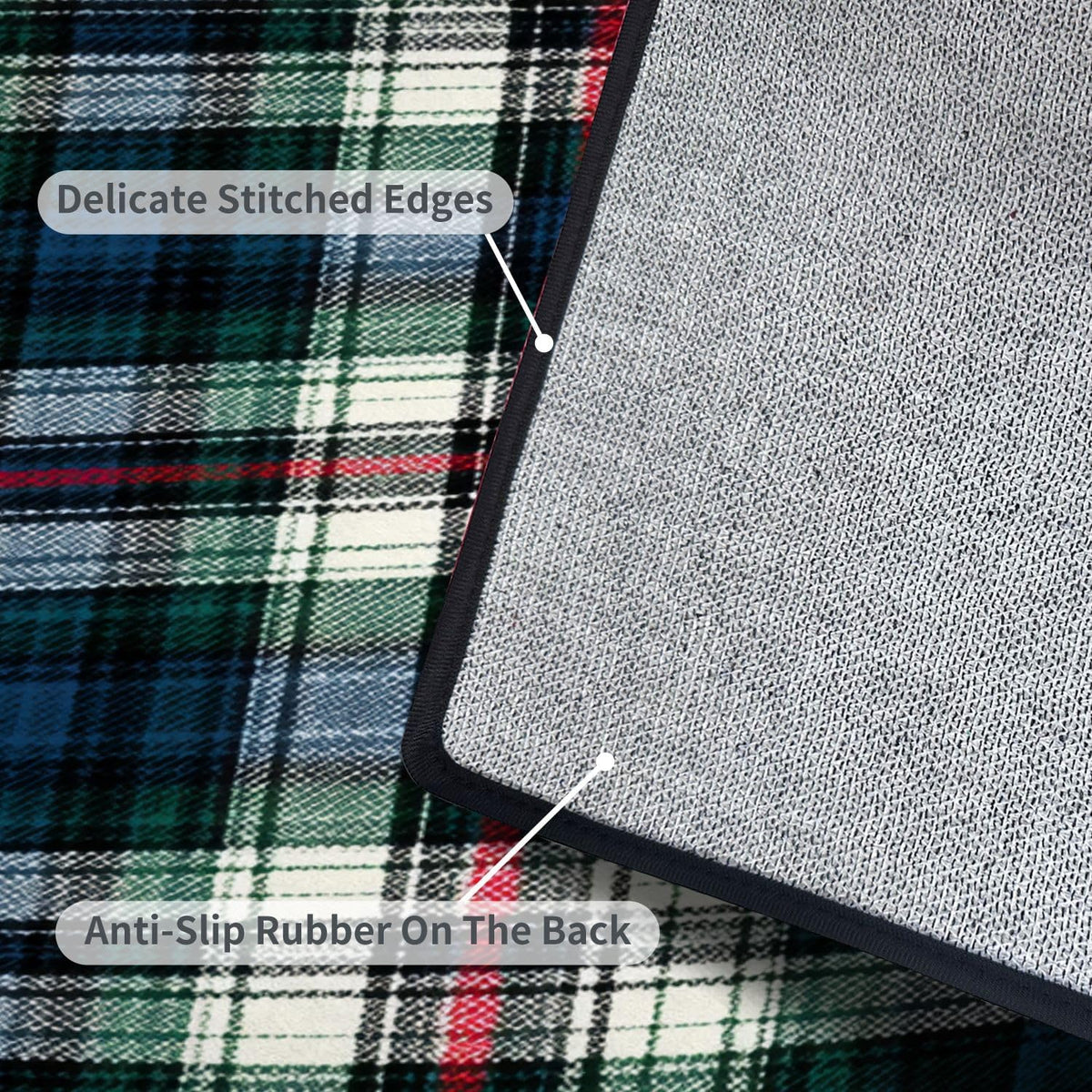 Runner Rug Washable 2x6 White Navy Blue Green Tartan Plaid Scottish Texture from Tartan Plaid Non-Slip Hallway Area Rug Indoor Outdoor Home Decor for Entryway Bathroom Kitchen Carpet Yoga Floor Mat