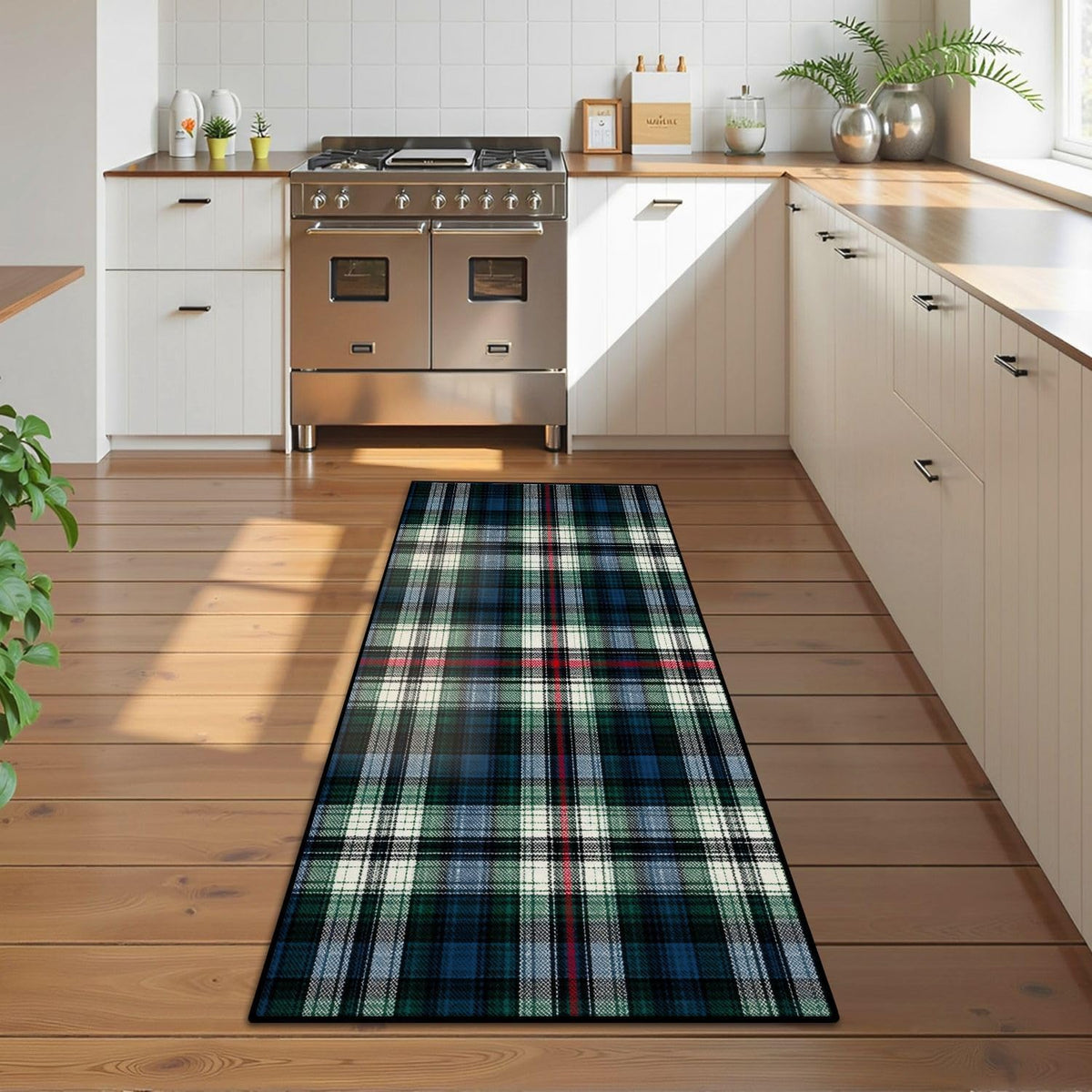 Runner Rug Washable 2x6 White Navy Blue Green Tartan Plaid Scottish Texture from Tartan Plaid Non-Slip Hallway Area Rug Indoor Outdoor Home Decor for Entryway Bathroom Kitchen Carpet Yoga Floor Mat