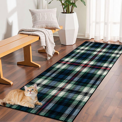 Runner Rug Washable 2x6 White Navy Blue Green Tartan Plaid Scottish Texture from Tartan Plaid Non-Slip Hallway Area Rug Indoor Outdoor Home Decor for Entryway Bathroom Kitchen Carpet Yoga Floor Mat