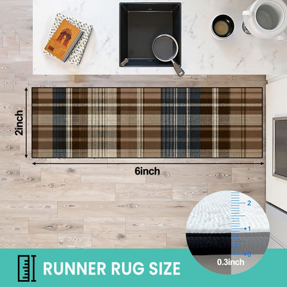 Runner Rug Washable 2x6 White Navy Blue Green Tartan Plaid Scottish Texture from Tartan Plaid Non-Slip Hallway Area Rug Indoor Outdoor Home Decor for Entryway Bathroom Kitchen Carpet Yoga Floor Mat