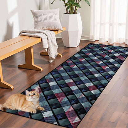 Runner Rug Washable 2x6 White Navy Blue Green Tartan Plaid Scottish Texture from Tartan Plaid Non-Slip Hallway Area Rug Indoor Outdoor Home Decor for Entryway Bathroom Kitchen Carpet Yoga Floor Mat