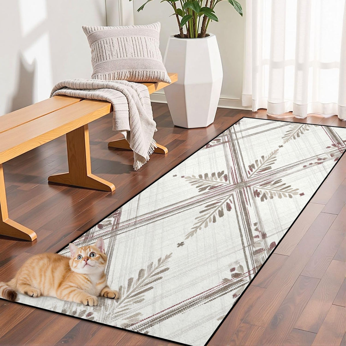 Runner Rug Washable 2x6 White Navy Blue Green Tartan Plaid Scottish Texture from Tartan Plaid Non-Slip Hallway Area Rug Indoor Outdoor Home Decor for Entryway Bathroom Kitchen Carpet Yoga Floor Mat