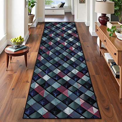 Runner Rug Washable 2x6 White Navy Blue Green Tartan Plaid Scottish Texture from Tartan Plaid Non-Slip Hallway Area Rug Indoor Outdoor Home Decor for Entryway Bathroom Kitchen Carpet Yoga Floor Mat