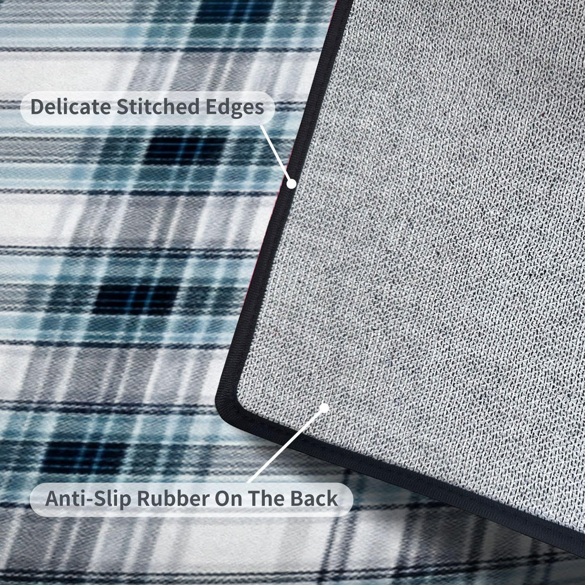 Runner Rug Washable 2x6 White Navy Blue Green Tartan Plaid Scottish Texture from Tartan Plaid Non-Slip Hallway Area Rug Indoor Outdoor Home Decor for Entryway Bathroom Kitchen Carpet Yoga Floor Mat