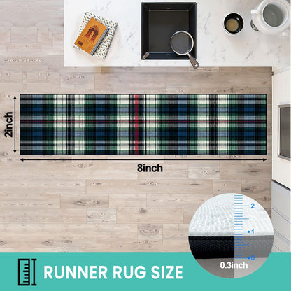 Runner Rug Washable 2x6 White Navy Blue Green Tartan Plaid Scottish Texture from Tartan Plaid Non-Slip Hallway Area Rug Indoor Outdoor Home Decor for Entryway Bathroom Kitchen Carpet Yoga Floor Mat
