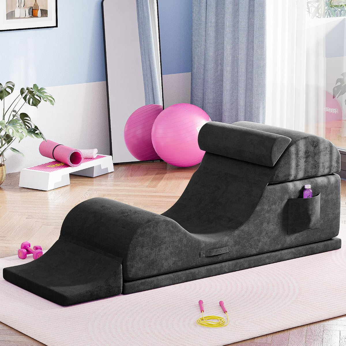 Convertible Yoga Chair for Adults, Ergonomic Foam Lounge with Lumbar Pillow