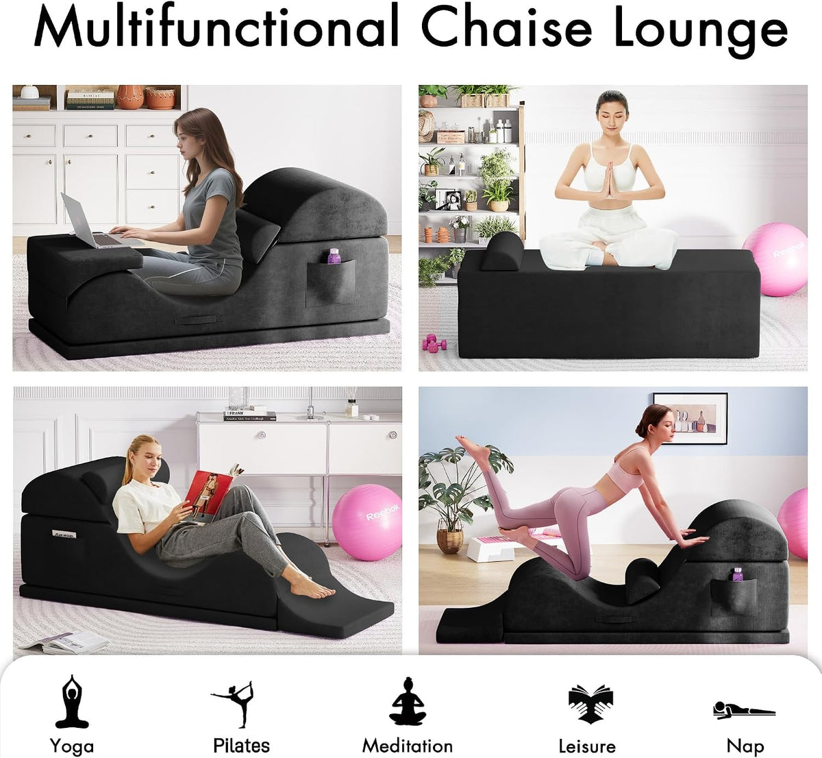 Convertible Yoga Chair for Adults, Ergonomic Foam Lounge with Lumbar Pillow