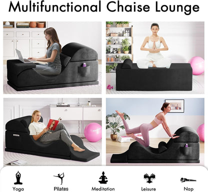 Convertible Yoga Chair for Adults, Ergonomic Foam Lounge with Lumbar Pillow