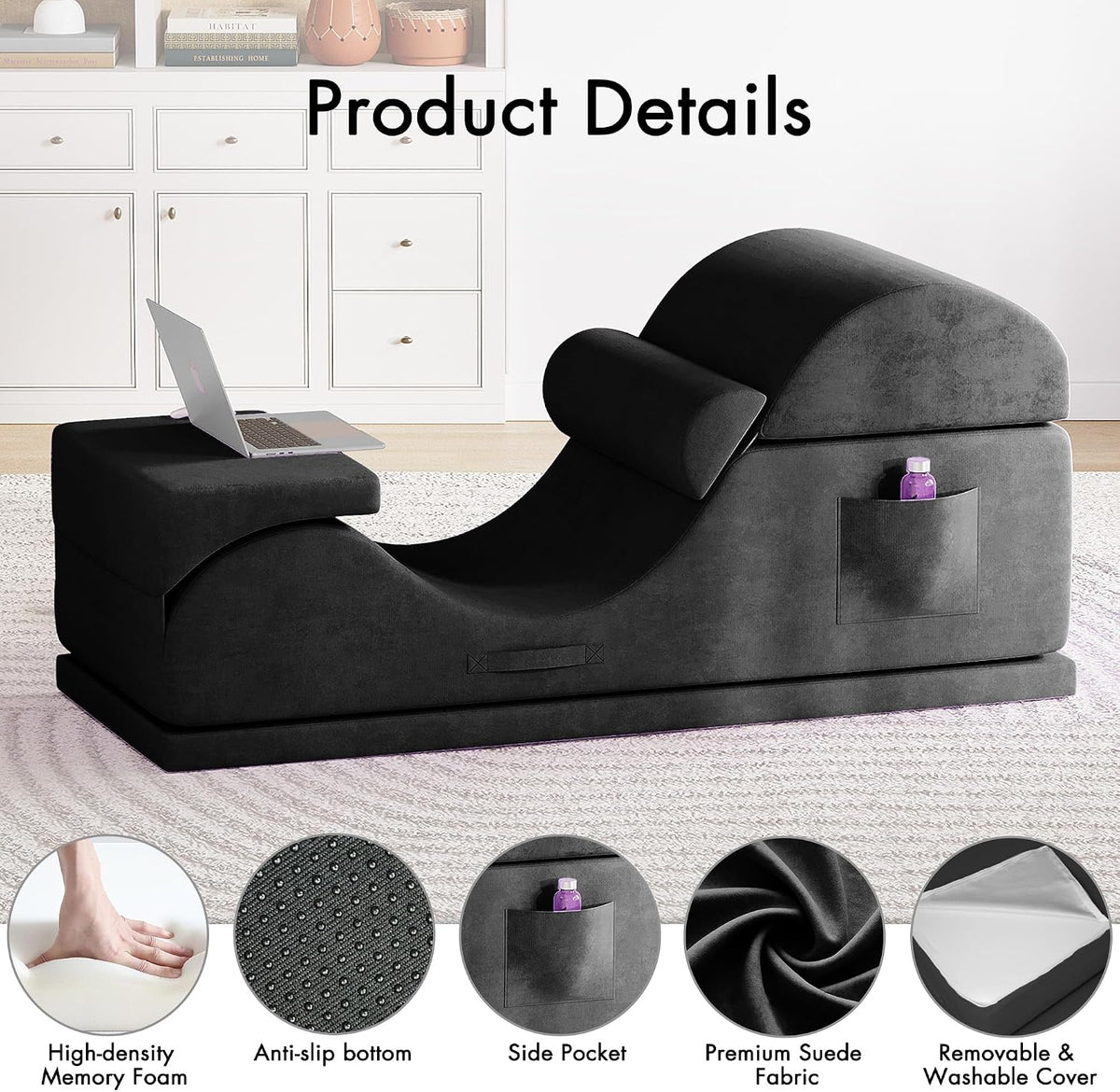 Convertible Yoga Chair for Adults, Ergonomic Foam Lounge with Lumbar Pillow